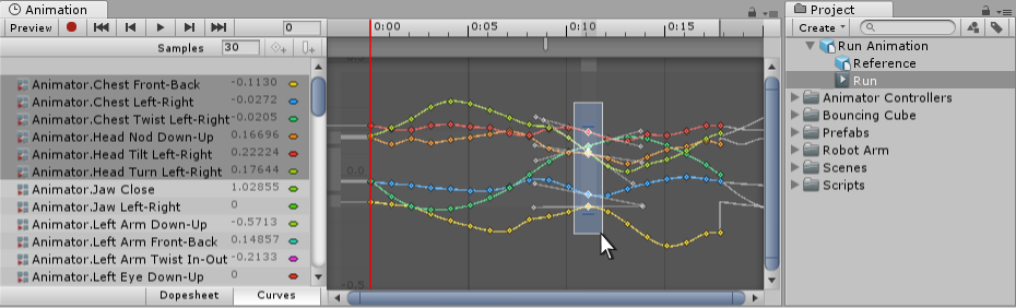 Selected keyframes from an imported clip.
