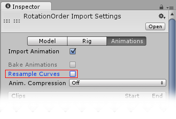 The Resample Curves option in the Animations Import Inspector