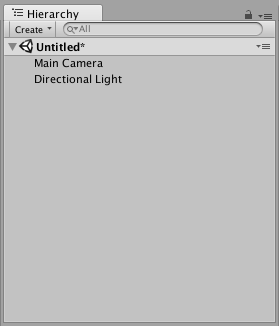 The default Hierarchy window view when you open a new Unity project