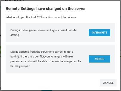 Warning that someone else has changed the settings while you were editing the same project