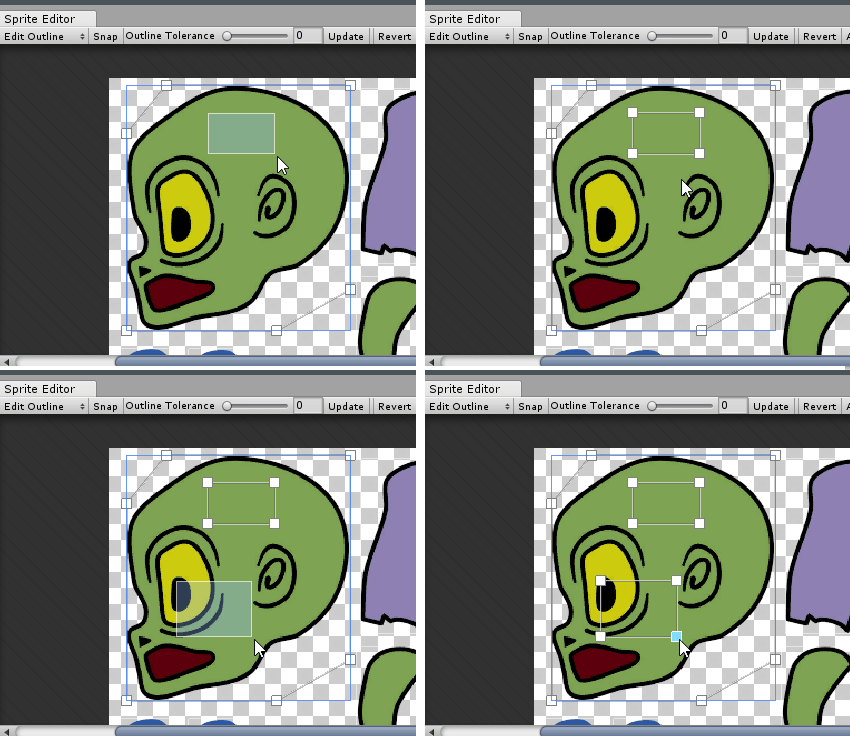 Create new outlines by dragging in an empty space within the Sprite - you can use multiple outlines in one Sprite