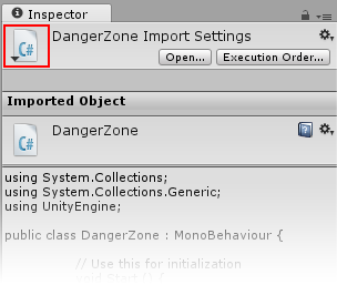 The Script Select Icon button (here highlighted with a red square) in the Inspector window
