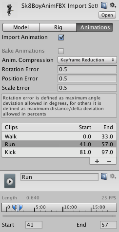 The Import Settings Options for Animation