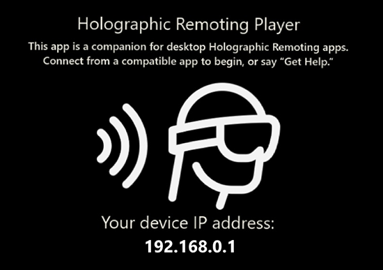 The Holographic Remoting Player screen