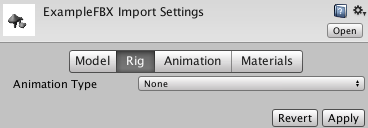 The Rig tab with Animation Type set to None