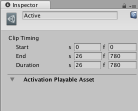 Inspector window when selecting an Activation clip in the Timeline Editor window