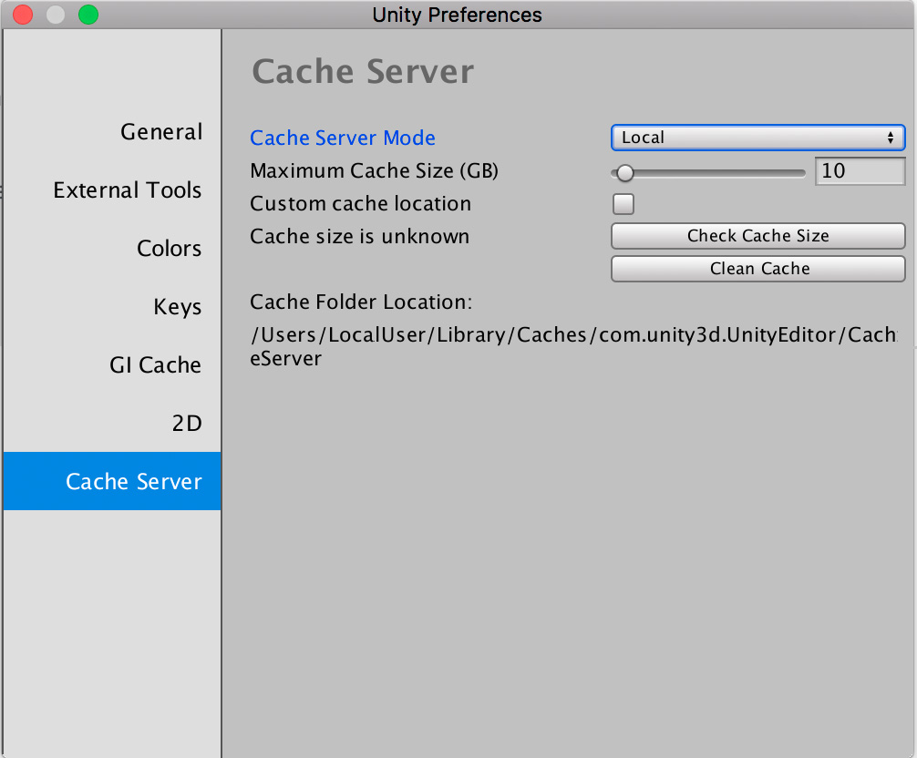 Unity Manual Cache Server