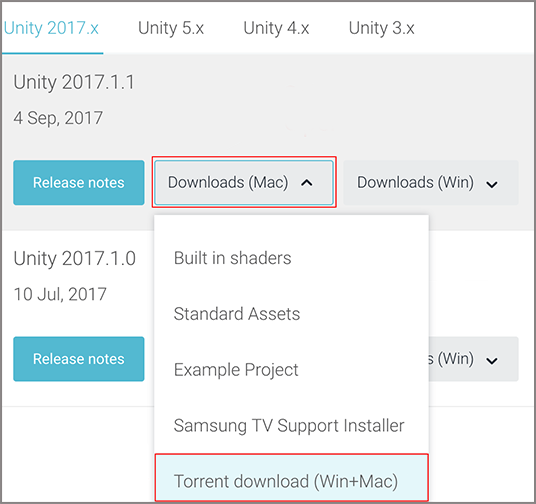 unity download old versions