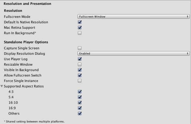 Standalone Player settings - Unity Manual