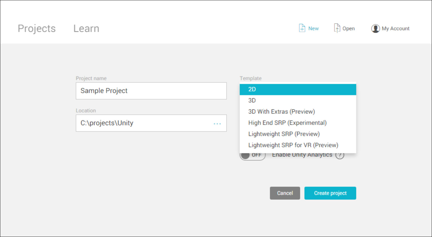 Project Templates - Unity Manual