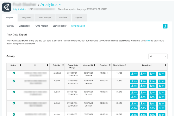 Unity Manual Unity Analytics Raw Data Export