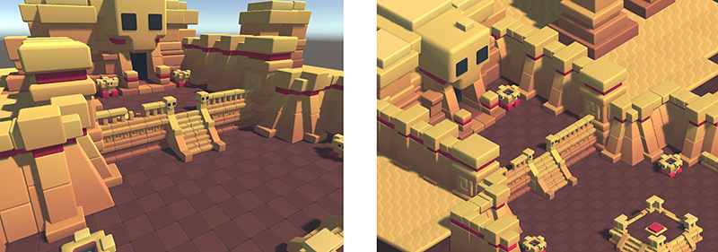 A Scene shown in Perspective mode (left) and Orthographic mode (right) 