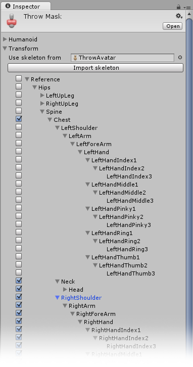 Defining an avatar mask using the Transform method