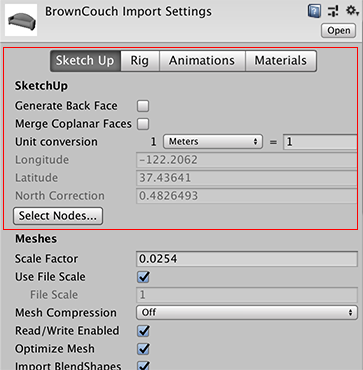 Unity Manual Sketchup Settings