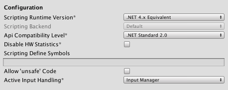 Configuration settings for the WebGL platform