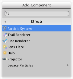 The visual effects available in the Unity Editor