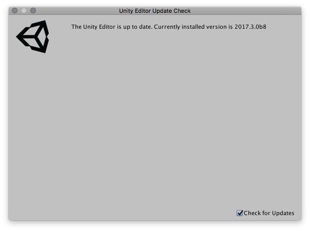 Window displayed when Unity is updated to the latest version.