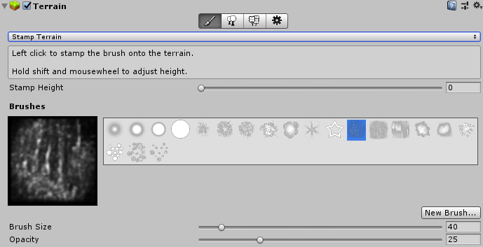 Stamp Terrain tool in the Terrain Inspector