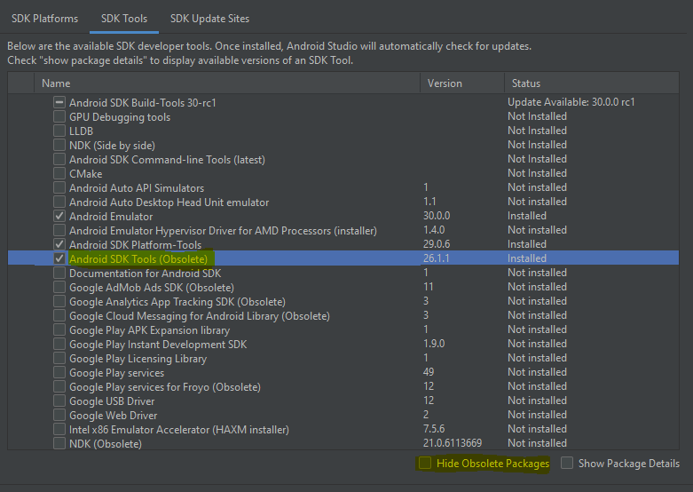 android studio sdk uninstall