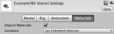 Materials タブでマテリアルとテクスチャのインポート方法を定義できます