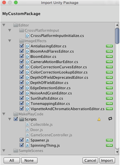 Fig 2: New install Import Unity Package dialog box