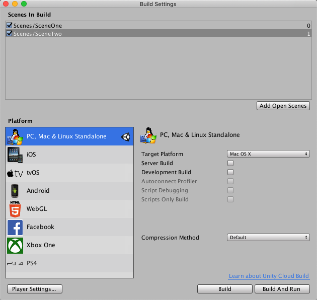 best biuld settings unity for mac os