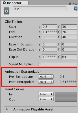 Use Pre-Extrapolate and Post-Extrapolate to set the extrapolation modes for the selected Animation clip
