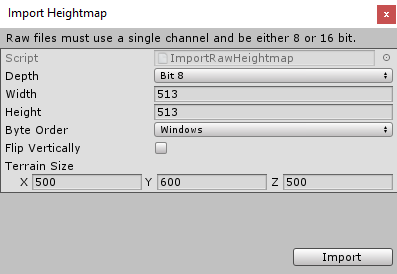 Import Heightmap window