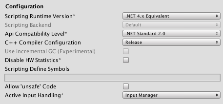 Configuration settings for the WebGL platform