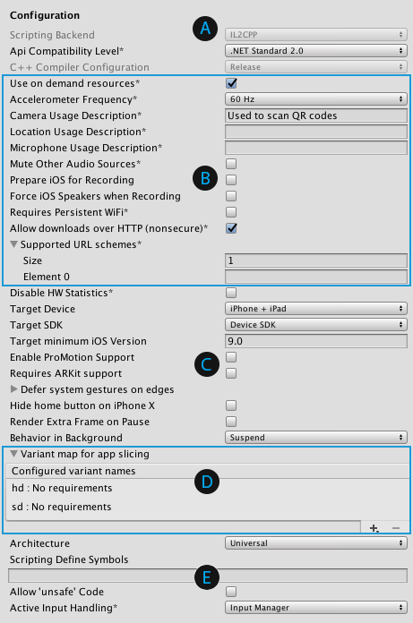 Configuration settings for iOS platforms