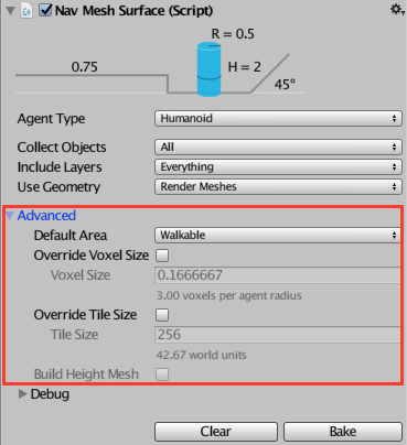 The NavMesh Surface Advanced settings panel