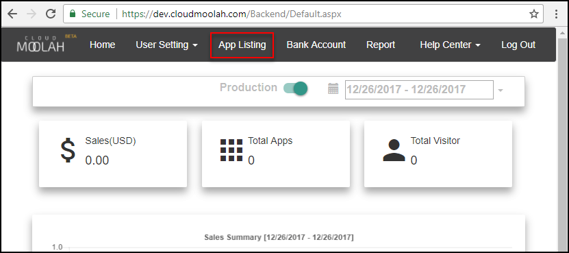 CloudMoolah Store dashboard menu