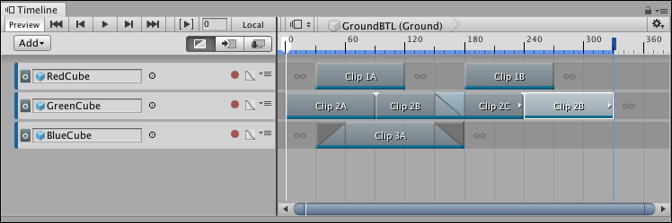 A duplicate Animation clip is placed at the end of the same track. The recorded clip associated with Clip 2B is also duplicated.