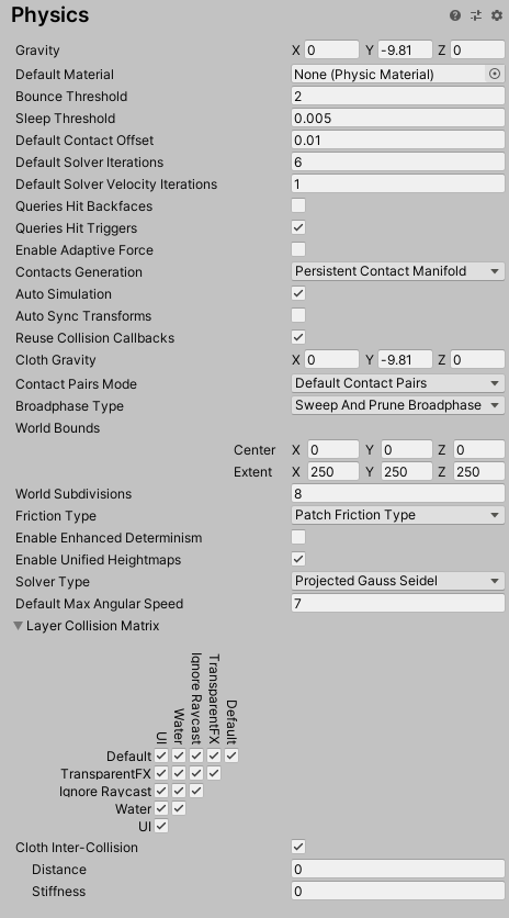 unity 3d settings