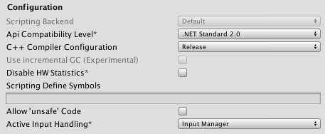 Configuration settings for the WebGL platform