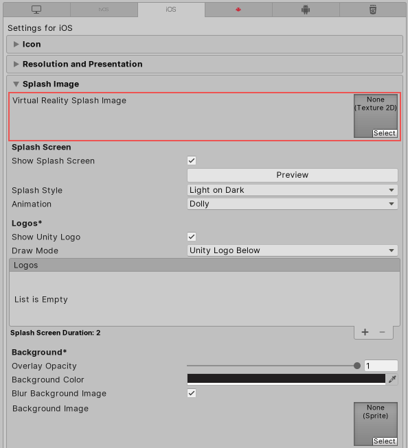 Splash Settings for the iOS platform