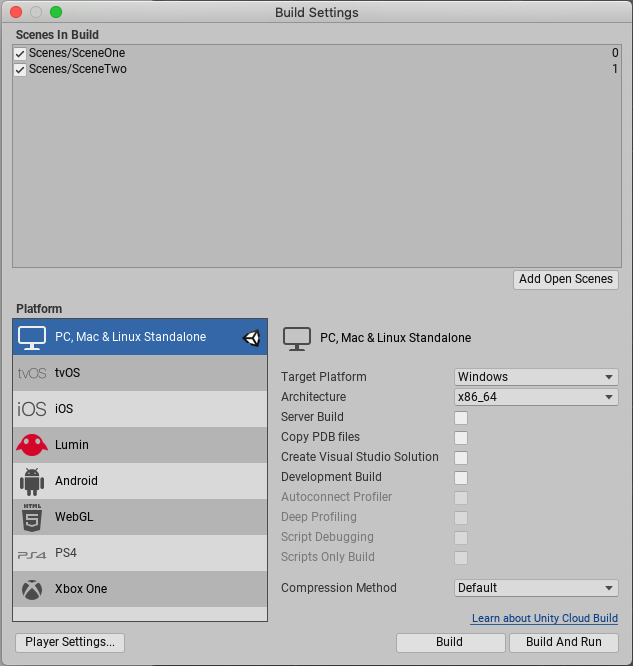 Standalone приложение. Build settings Unity where.