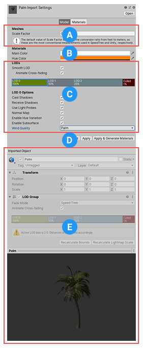 SpeedTree Importer Model tab