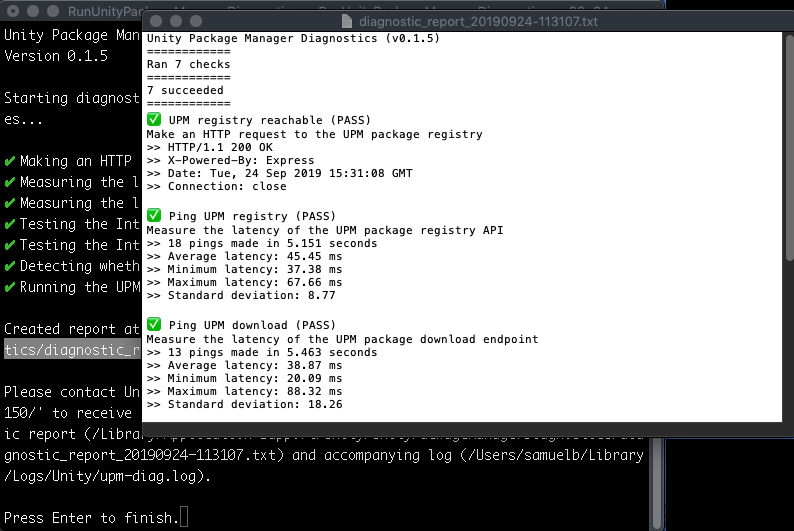 Diagnostic report on top of the tool results in the shell window