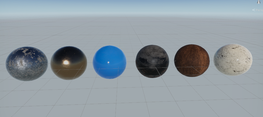 The same materials imported from FBX, as seen in Unity.