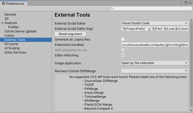 External Tools scope on the Preferences window