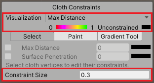 The visualization properties of the Cloth Constraints Tool.