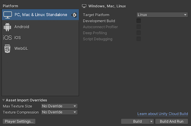 Linux build settings in Unity