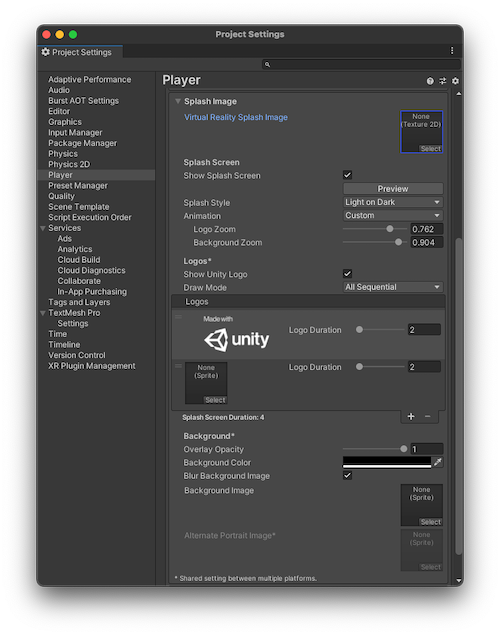Splash Image Player settings window