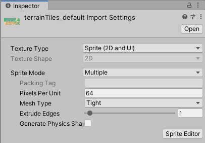 Sprite importer settings.