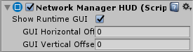 The Network Manager HUD component, as viewed in the inspector