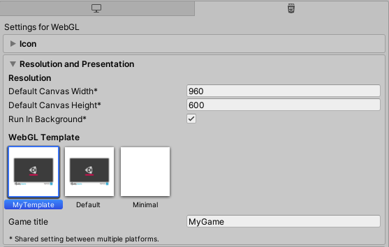 Image of Resolution and Presentation window with custom template