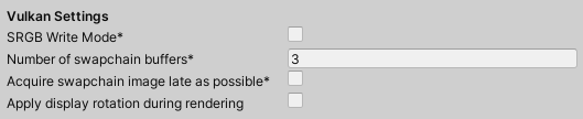 Vulkan Player settings for Standalone platforms