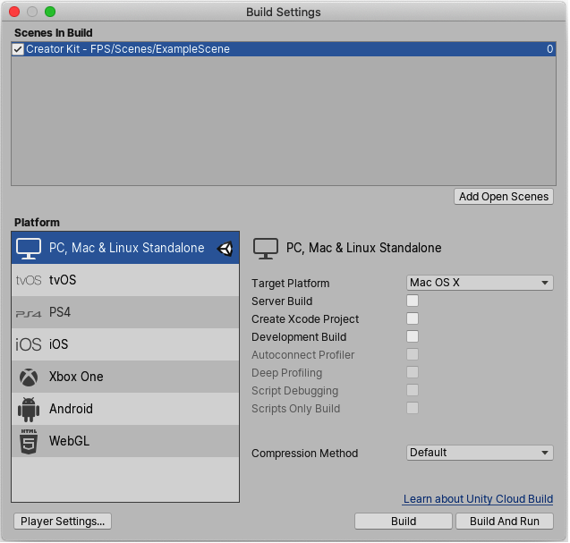 unity web player build settings