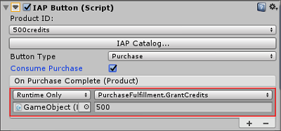 Assigning your purchase fulfillment script to an IAP Button event field
